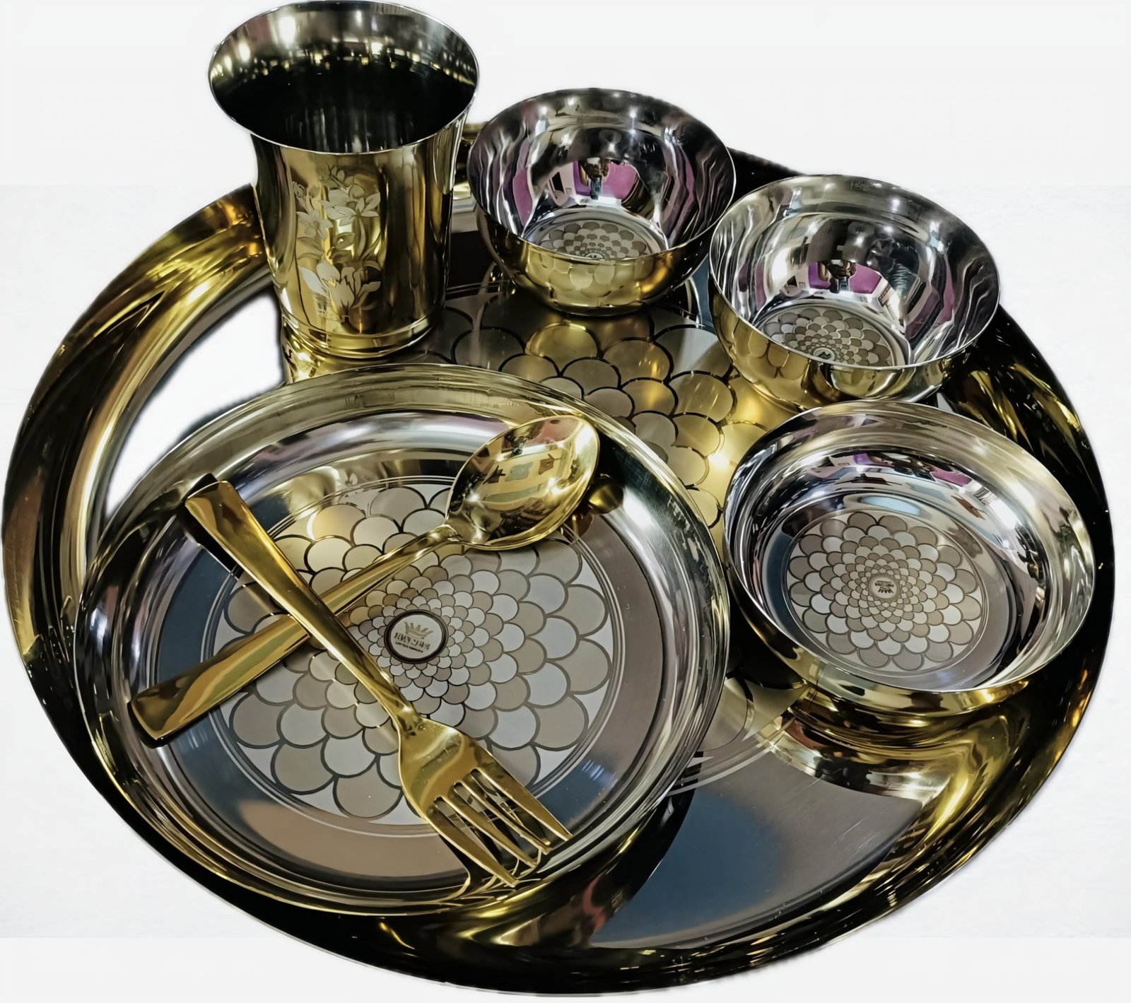 stainless steel buffet thali set manufacturer for hotel and restaurant Included in Our Buffet Thali Sets?
Our buffet/dinner sets are available in various materials and finishes. A complete thali dinner set includes:Stainless Steel Thali PlateMatching Vegetable BowlsChutney BowlsRice BowlsSweet Dish BowlsGlassSpoon & Fork